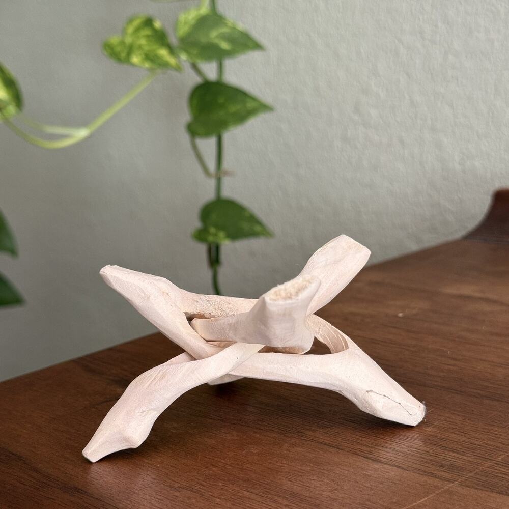 Natural Wood Folding Tripod Stand - Display Abalone Shell, Crystal, Geode